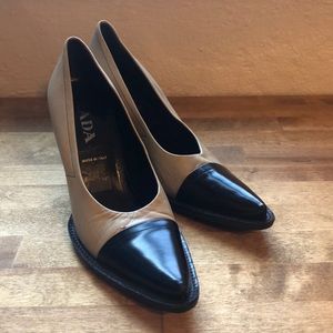 Prada size 36 1/2 tan and black heels